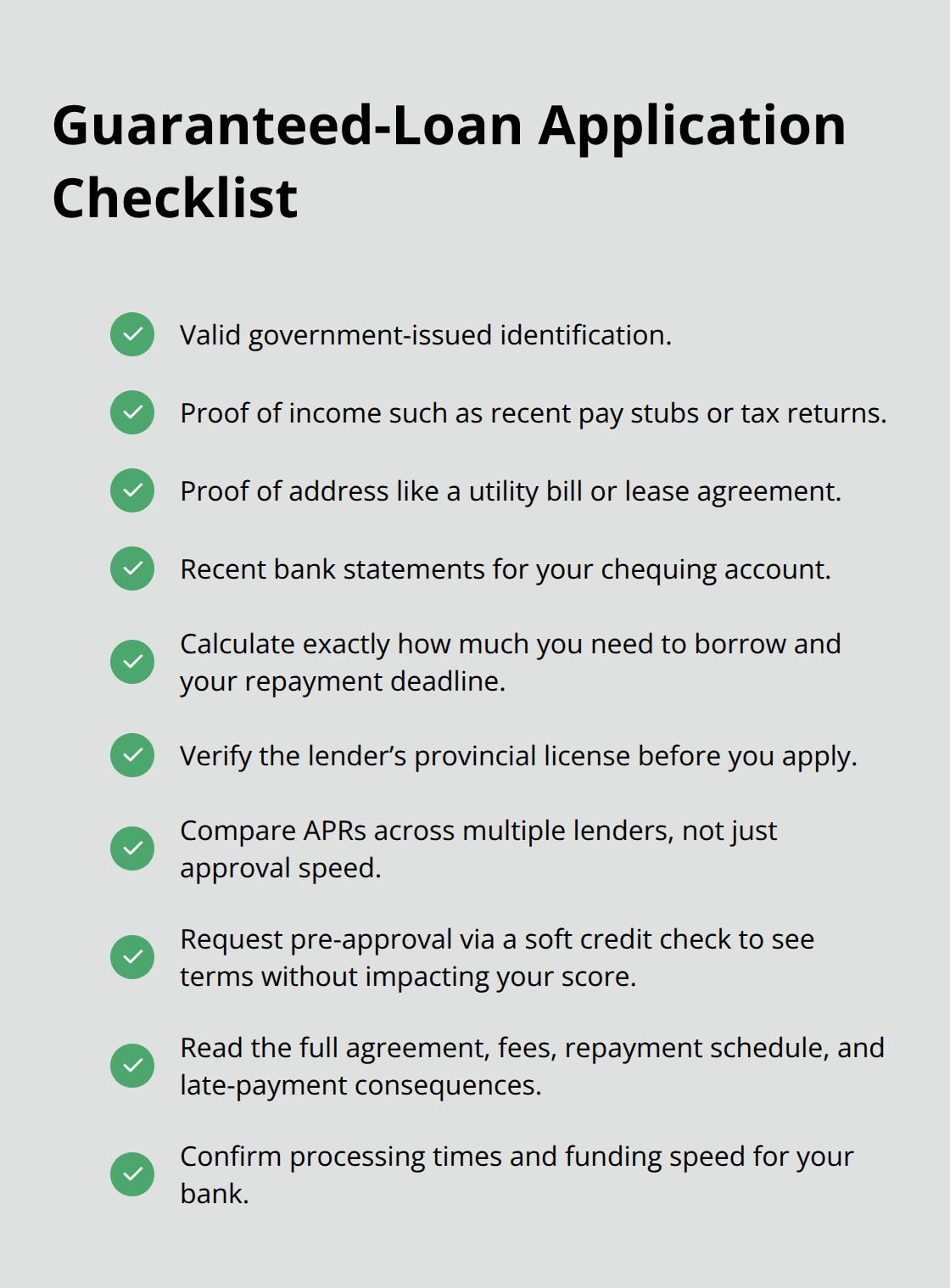 Ten-point checklist for preparing, verifying, and comparing guaranteed-loan applications in Canada. - Guaranteed loans Canada