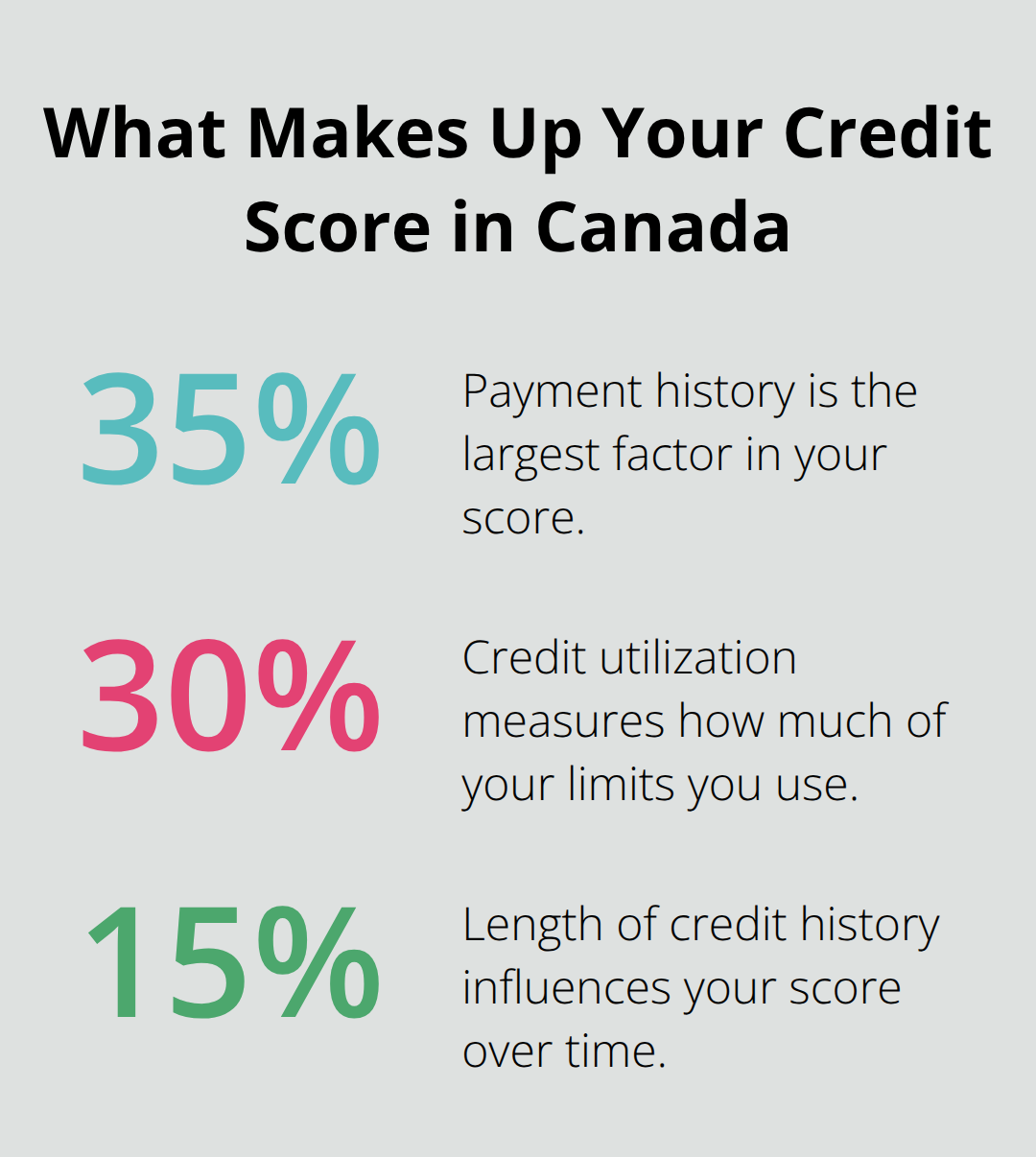 Breakdown of Canadian credit score factors by percentage