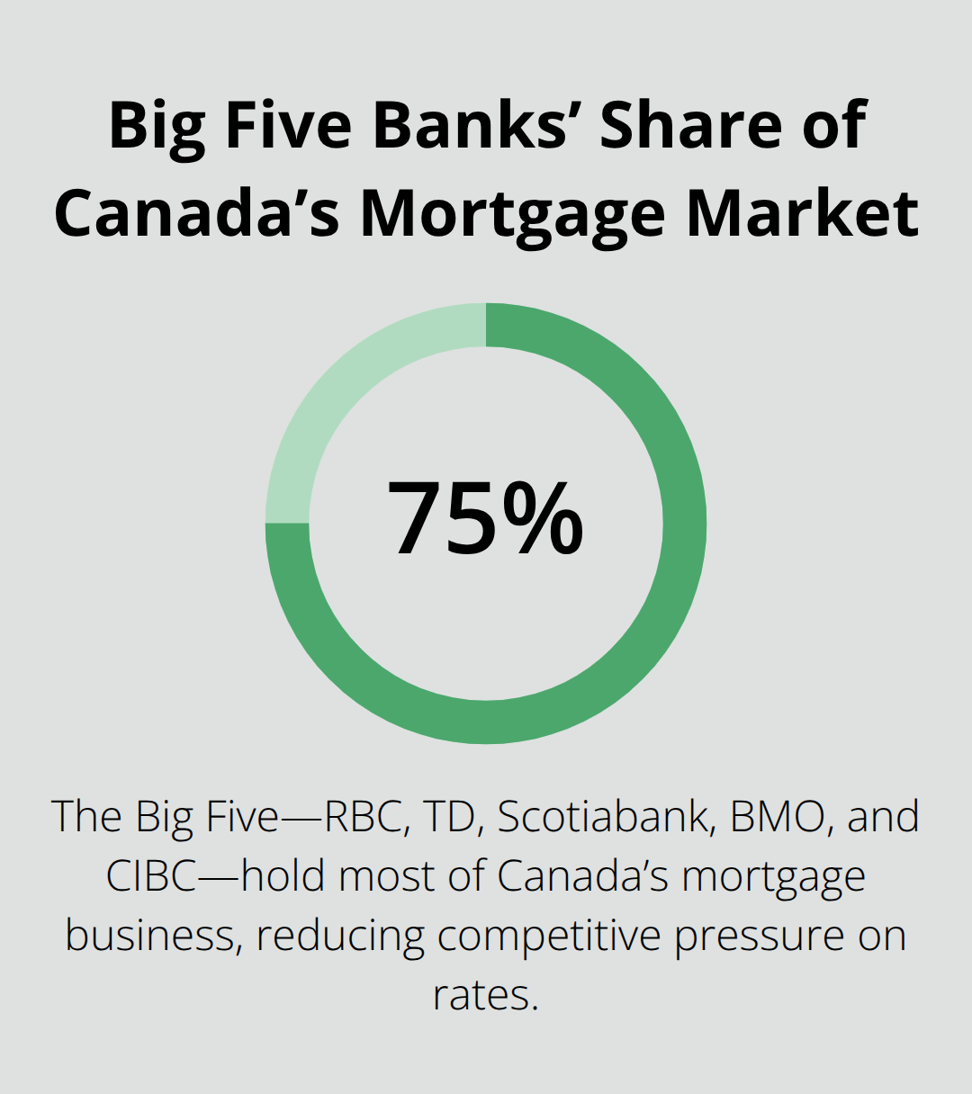 Percentage chart highlighting the Big Five banks’ mortgage market share in Canada - Canada mortgage options