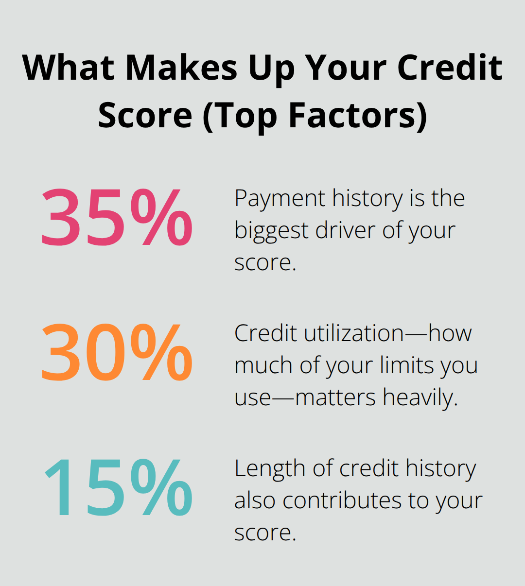 Three largest credit score factors with their weightings.