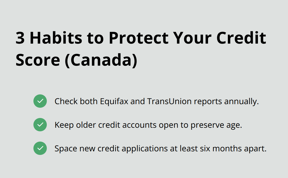 Checklist of three long-term habits to safeguard your Canadian credit score.