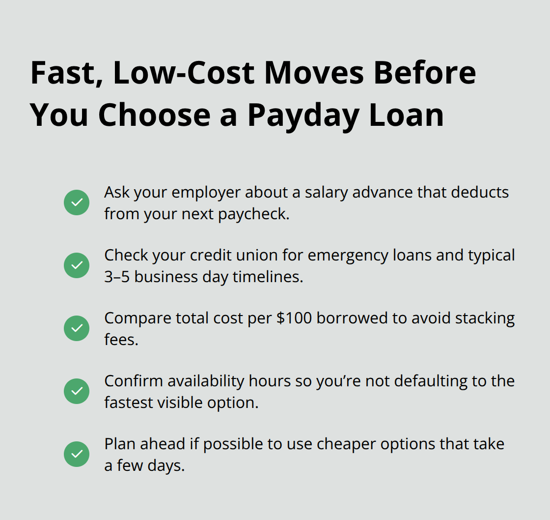 Checklist of quick actions to find cheaper emergency cash alternatives