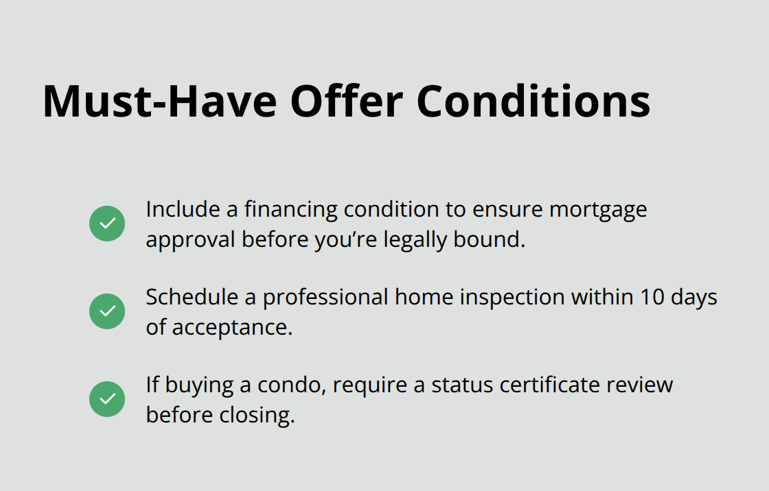 Checklist highlighting essential conditions to include in your offer to protect your purchase. - first time homebuyers Canada