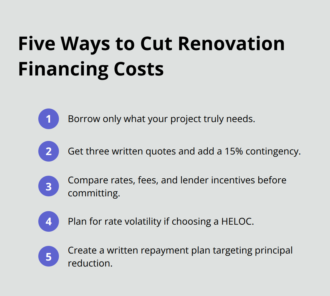 Compact checklist of actions to minimize renovation borrowing costs. - home improvement financing Canada
