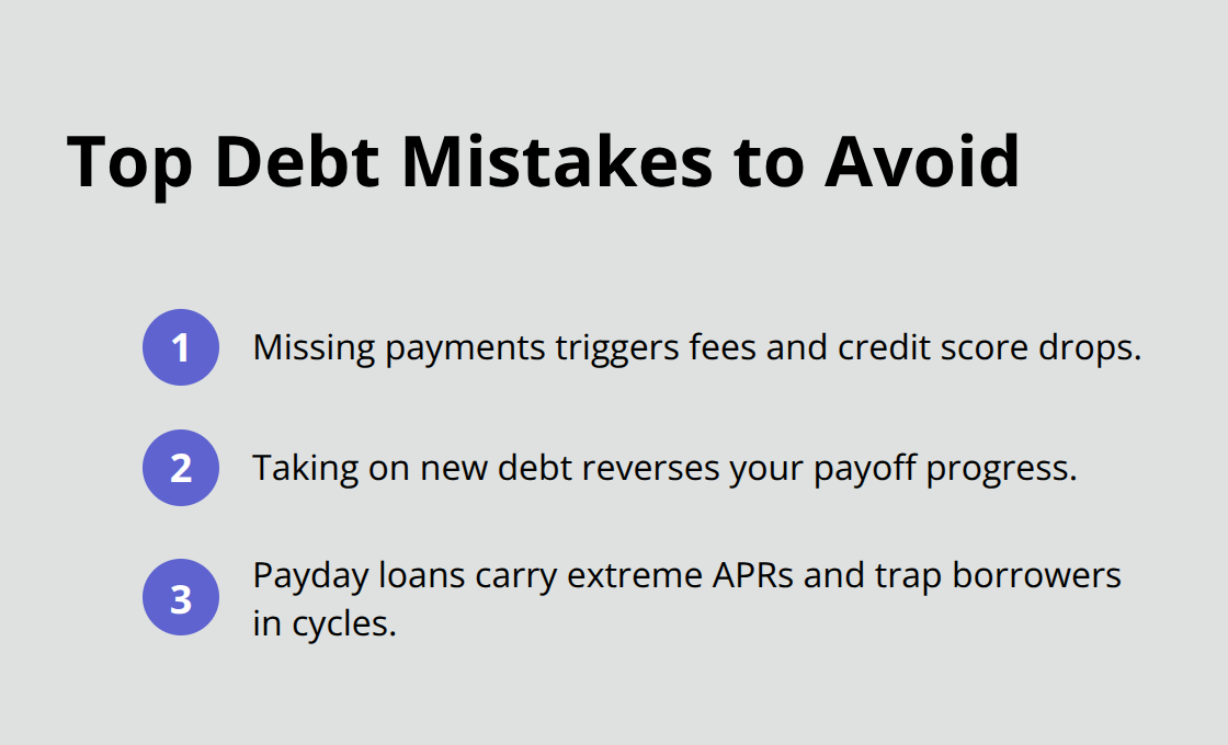 Compact list of three critical debt mistakes to avoid during repayment. - debt advice Canada
