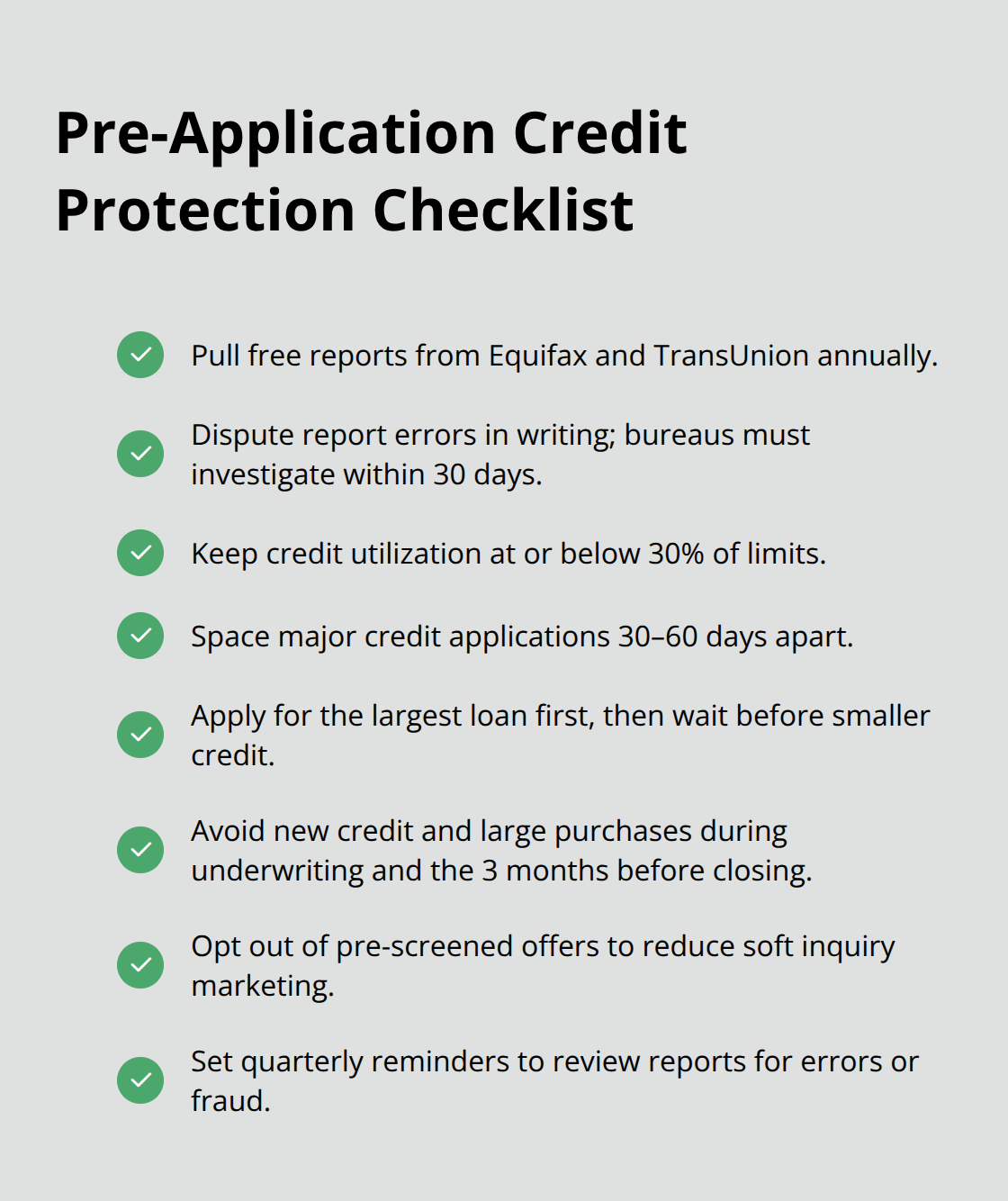 Checklist of steps to safeguard your credit before major loans in Canada