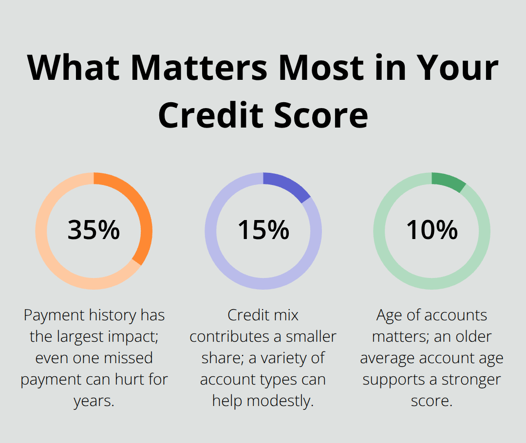Percentage breakdown highlighting key factors that influence credit scores. - credit score monitoring Canada